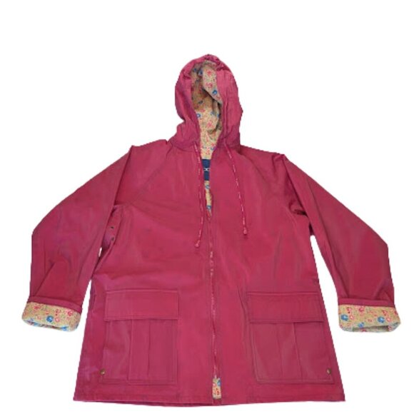 JG Hook Floral Lined Rain Jacket Size Small | Raspberry Pink Hooded Waterproof - Picture 2 of 12